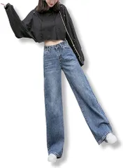 kanaelun カナエルン ストレート デニム レディース ジーンズ テーパード カーブ Gパン オールシーズン( ネイビー,  M)