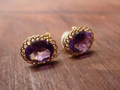 天然アメジスト　Ｋ１８　イヤリング　ソーティングメモ（石素材証明）付