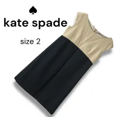 kate spade NEW YORK ケイトスペードニューヨーク ベージュ ブラック バイカラー ワンピース ウール 100% サイズ2 Mサイズ相当 レディース ノースリーブ 膝丈 エレガント オフィス フォーマル 364OC