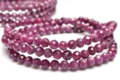 勝利の石 ルビー　4.5mm　64面カット 3連タイプ ブレスレット パワーストーン 天然石 _BG6082-45