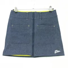 【超美品】フィラゴルフ スカート 杢ネイビー 地模様 裏フリース ロゴ刺しゅう センタージップ レディース L ゴルフウェア FILA GOLF