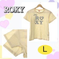 ロキシー トップス Tシャツ Uネック ロゴプリント ホワイト 大きいサイズL