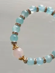 yUg8f18]ローズクォーツ10、アクアマリン8㍉15cm　10月、3月誕生石　恋愛結婚家庭運