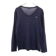 バーバリーブラックレーベル Vネック ボーダー柄 長袖 Tシャツ 2 ネイビー系 BURBERRY BLACK LABEL 三陽商会 メンズ 【中古】  【230501】 メール便可