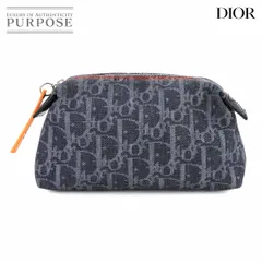 クリスチャン ディオール Christian Dior トロッター ポーチ デニム レザー ネイビー オレンジ シルバー 金具 Pouch 90278296