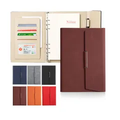 リフィル付き 三つ折り a5サイズ メモ帳 手帳カバー バインダー カード収納 ノート リング ビジネス手帳 革 PUレザー ルーズリーフ手帳 6穴 a5 (ブラウン) システム手帳 ALLMIRA