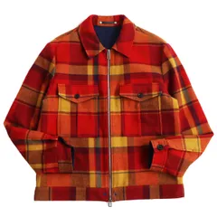 極美品●PS Paul Smith ポールスミス ウール100％ タータンチェック柄 ダブルジップ ジャケット/ブルゾン レッド×イエロー XL 正規品のサムネイル