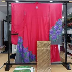 正絹　振袖（草野一騎）・長襦袢・袋帯（可津羅錦）三点セット　身丈154.5㎝　裄67㎝　K－３０６