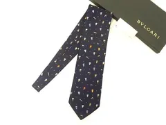 ■新品■未使用■ BVLGARI ブルガリ シルク100% 総柄 ネクタイ ビジネス 紳士 メンズ ネイビー系×マルチカラー BE8332のサムネイル