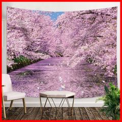 【ラスト1点】小川の両側にある桜の木のタペストリー満開の桜の壁掛け家の装飾のための寝室の居間 ANLAI 230cm x 150cm