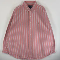古着 90's/90年代 ラルフローレン RALPH LAUREN 長袖シャツ ワンポイント ロゴ 刺繍 ボタンダウンシャツ 厚手 XL  ピンク系 ストライプ メンズ