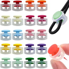 【人気商品】可愛い 20個セット カラフル コードロック 紐止め 交換 スプリングコードストッパー 補修用 靴紐 留め具 押し式スプリングバックル 2穴 軽量 プラスチック 靴ひも ストラップ 荷物 コードストッパー 衣服 帽子用 DIY 手芸 [TBDBNR