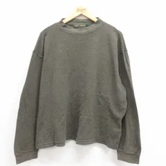 XL/古着 長袖 ビンテージ Tシャツ メンズ 00s 無地 大きいサイズ コットン クルーネック 緑 グリーン ストライプ 25aug29 中古