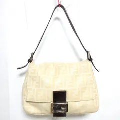 美品 FENDI フェンディ ズッカ柄 マンマバケット フラップ キャンバスショルダーバッグ ベージュ レディース 古着 中古 USED