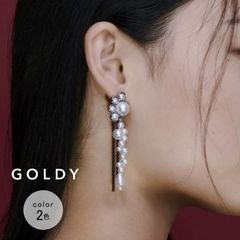 【即納】デコラティブ モノトーン ピアス GOLDY ゴールディ 1241102 goldy アクセサリー レディース 女性 ロングピアス デザインピアス チタンポスト アレルギーフリー パール ブラック goldy ピアス 両耳用 結婚式 新品 正規品