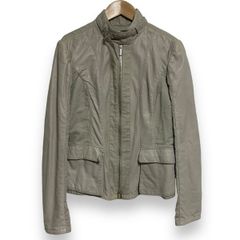 良品 ARMANI COLLEZIONI アルマーニコレッツォーニ シープレザー ジップアップ ジャケット ブルゾン 38 ライトグレー レディース 古着 中古 USED