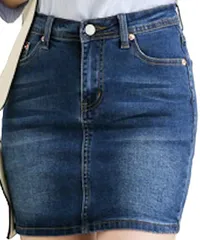 GIVEK デニム スカート ストレッチ 素材 タイト ミニ 美脚 シルエット 足長 効果 レディース( デニムブルー,  XL)