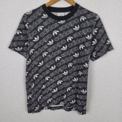 adidas アディダス Tシャツ 総柄 トレフォイルロゴ ブラック Sサイズ メンズ 古着 ストリート