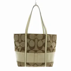 コーチ COACH ハンドバッグ トート キャンバス レザー シグネチャー 総柄 裏地ストライプ 茶色 ブラウン 白 ホワイト F11098 /XZ ■GY11