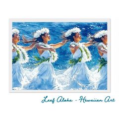 ハワイアンアート 額付き A4｜波しぶきのフラダンス No.31 Leaf Aloha