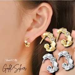 クーポンありピアス 六角形 ピアス ハニカムピアス ハニカム ピアス ヘキサゴン ピアス ピアス シルバー SV925 金属アレルギー対応 ゴールド シルバー  高見えピアス 蜂の巣 ピアス ハチの巣 ピアス　ｗ-0030