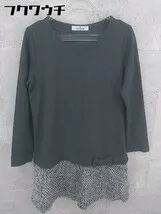 ◇ GALLERY VISCONTI ツイード 切り替え リボン 長袖 膝丈 ワンピース サイズ2 グレー レディース ▽  【1002802018893】