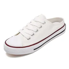 [ジーティアモ] かかとなし スニーカー レディース スリッポン ローファー キャンパス シューズ ひも レースアップ 通気性 軽量 すりっぽん 黒 くろ ブラック くつ 靴 踵 なし 春 夏 ロング シーズン かわいい 可愛 [ホワイト] [24.5 cm]