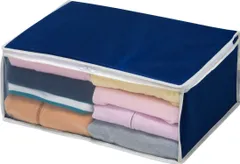 【迅速発送】アストロ 衣類収納ケース ネイビー 2個組 通気性の良い不織布製 洋服 収納袋 保管袋 収納ボックス オフシーズンの衣類をホコリから守る 埃除け 衣装ケース 中身の見える透明窓付き 折りたためる クローゼット 押し入れ収納 131-34