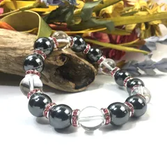 ヘマタイト&水晶 パワーストーン ブレスレット 天然石 12mm （ピンク）メンズ・レディース　男性・女性　数珠ブレス　開運  [24]　
