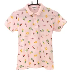 ★特価★ジャックバニー 半袖ポロシャツ ピンク×イエロー パイナップル柄 ヤシの木柄 ジュニア・キッズ 150 ゴルフウェア Jack Bunny