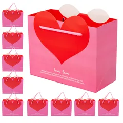 NOELAMOUR 紙袋 手提げ 10枚 かわいい ハート 目立つ ギフトバッグ ラッピング袋 プレゼント ギフト 贈り物 (ピンク, L: 横幅30.5×高さ27×マチ12cm) [ピンク] [L: 横幅30.5×高さ27×マチ12cm]