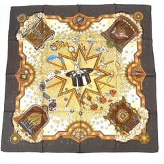 極美品 HERMES エルメス カレ90 LA MAGIE マジック ウサギ 手品 鳩 道化師 シルク ブラウン