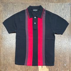 never trust マルチストライプ・ニットポロシャツ　BLACK / RED　　モッズ　レトロ　昭和　パンクロック　THE CLASH　ポール・シムノン　Paul Simonon