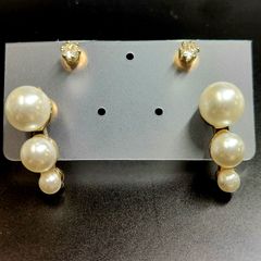 (16)パールピアス 人工ダイヤ ジルコニアピアス 4点セット