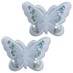 ドナリー 蝶々 ワッペン アイロン 2枚セット スパンコール アップリケ 刺繍 ハンドメイド 手芸 DIY リメイク 補修 (ホワイト) [ホワイト]