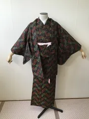 ウール　着物　アンサンブル　羽織　黒　w-067