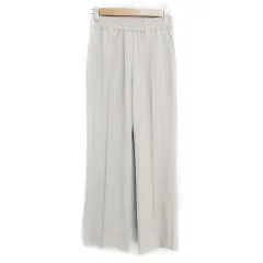 ミラオーウェン Mila Owen センタープレスパンツ フレアパンツ イージーパンツ ロング丈 ストライプ柄 0 ベージュ 黒 ブラック /FF38