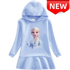 ✨新品✨ 子供服 女の子 エルサ プリンセス パーカーワンピース ディズニー風 フード付き 長袖 スウェット キッズ 可愛い フレア Aライン 普段着 100 110 120 130cm 水色・ピンク
