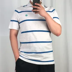 Nike(ナイキ） 風車 グレー ストライプ 半袖 ポロTシャツ XL 250711