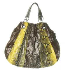 ナインウエスト NINE WEST ハンドバッグ シャイニー パイソン パッチワーク 光沢感 茶 ブラウン /AO4 ■GY99のサムネイル