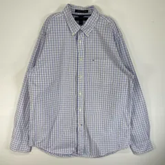 古着 トミーヒルフィガー TOMMY HILFIGER 長袖シャツ ロゴ　刺繍 ボタンダウン チェック L  ブルー系 マルチカラー メンズ