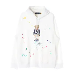新品 XL ポロ ラルフ ローレン 白 ポロベア ペインティング フーディー パーカー フード付きTシャツ