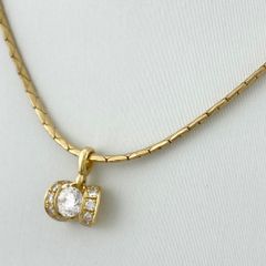 ダイヤモンド デザインネックレス K18 イエローゴールド ペンダント メレダイヤ ネックレス YG ダイヤモンド レディース 【中古】