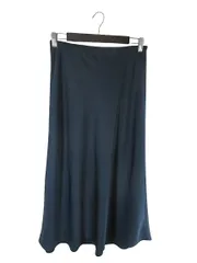 ユニクロ UNIQLO スカート フレア サテン ロング ゴムウエスト 無地 ネイビー サイズL QQQ