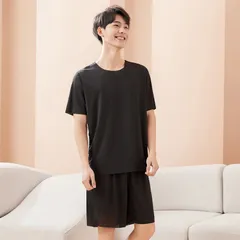 ルームウェア パジャマ  メンズ 涼感 セットアップ ワンマイルウェア 上下2点セット リブ カットフリー  ウエストゴム 部屋着