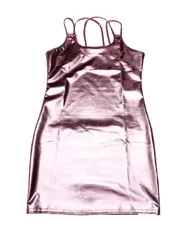 Allegra K キャミソールワンピース ストラップ ドレス メタリック 光沢 ミニ シャイニー ボディコン スリム レディース ピンク XS