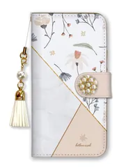 iPhone15ProMax ケース 手帳型 iPhone15 プロマックス スマホケース パール ビジュー ストラップ付 花柄 フラワー 植物 大理石 バイカラー ボタニカル 大人  マーブル柄 カラー06