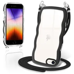 【新着商品】韓国 かわいい 可愛い 透明 斜めかけケース 首掛け 肩掛け TPU 個性 創意 スマホケース カバー 薄型 iPhone7 iPhone8 第2世代 第3世代 耐衝撃 SE クリア ショルダー ケース アイフォンSE3/SE2/8/7(ブラック)