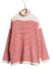 【お得なクーポン配布中!】 90s OLD GAP タートルネック ボーダー コットン ニット セーター レディース S / 古着 90年代 オールド ギャップ ヘビーウェイト ツートン