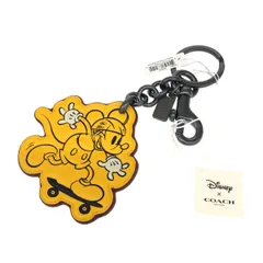 【COACH】コーチ ディズニー ミッキーマウス コラボ クラシック レザー キーリング キーホルダー チャーク（日本未発売）